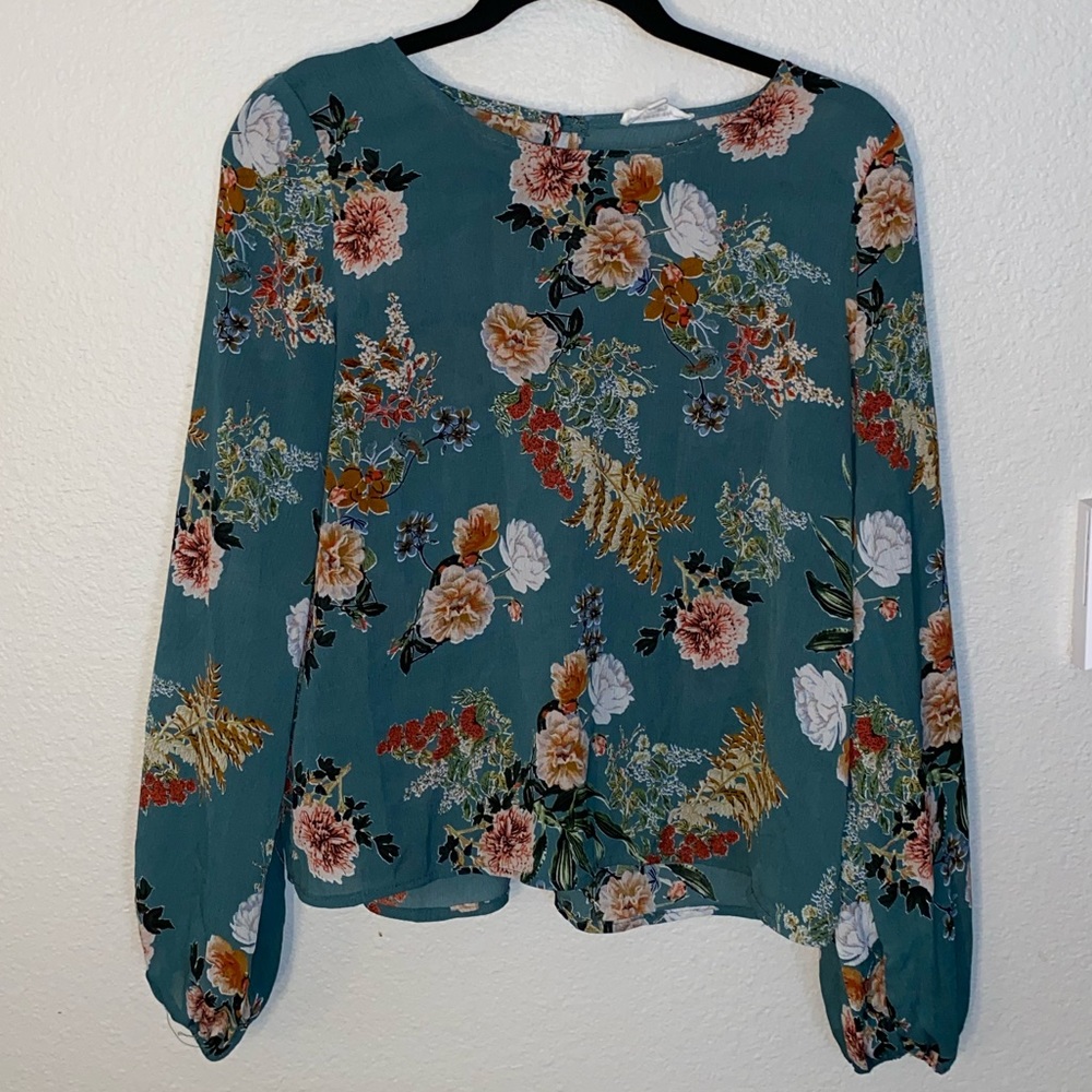 Sheer Teal Floral Top Size Large